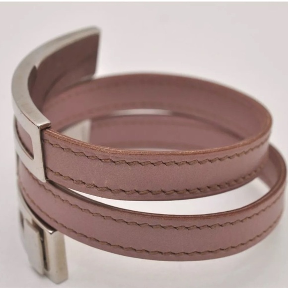 HERMES Puspus Hermes Logo Leather Bangle Pink Silver with Box!!🧡🖤 - Picture 3 of 12